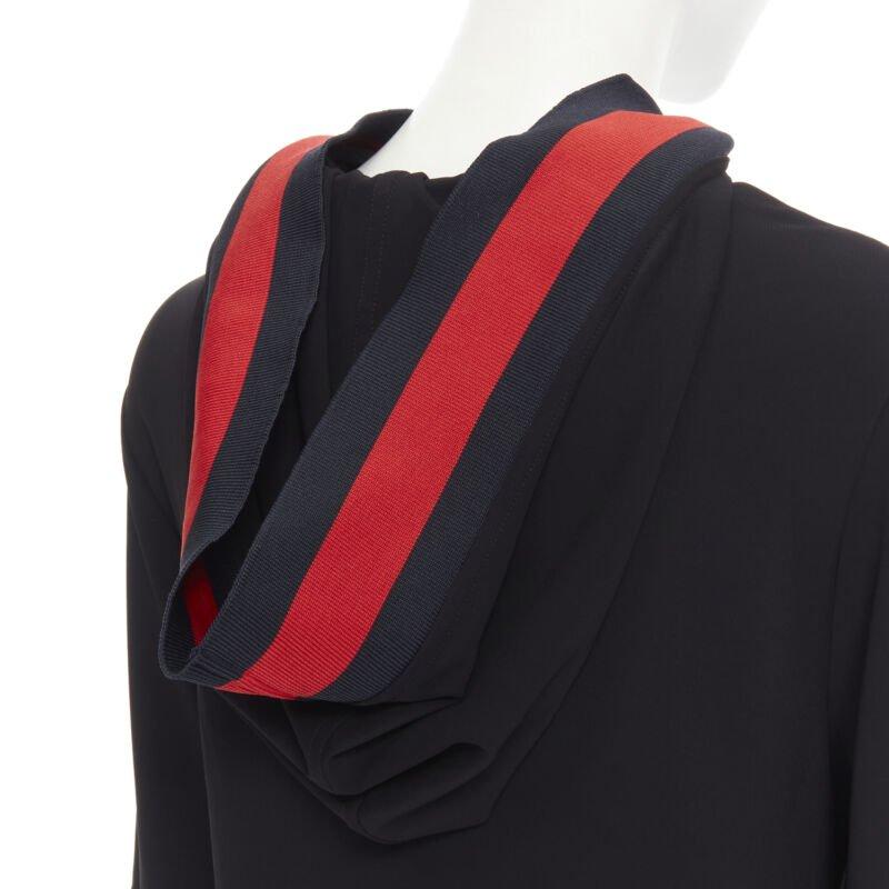 GUCCI black blue red signature web trim hooded casual dress XS
Reference: TGAS/B01632
Brand: Gucci
Designer: Alessandro Michele
Material: Polyester
Color: Black
Pattern: Solid
Extra Details: Signature web trimming on sleeves and hem. Hooded
Made in: