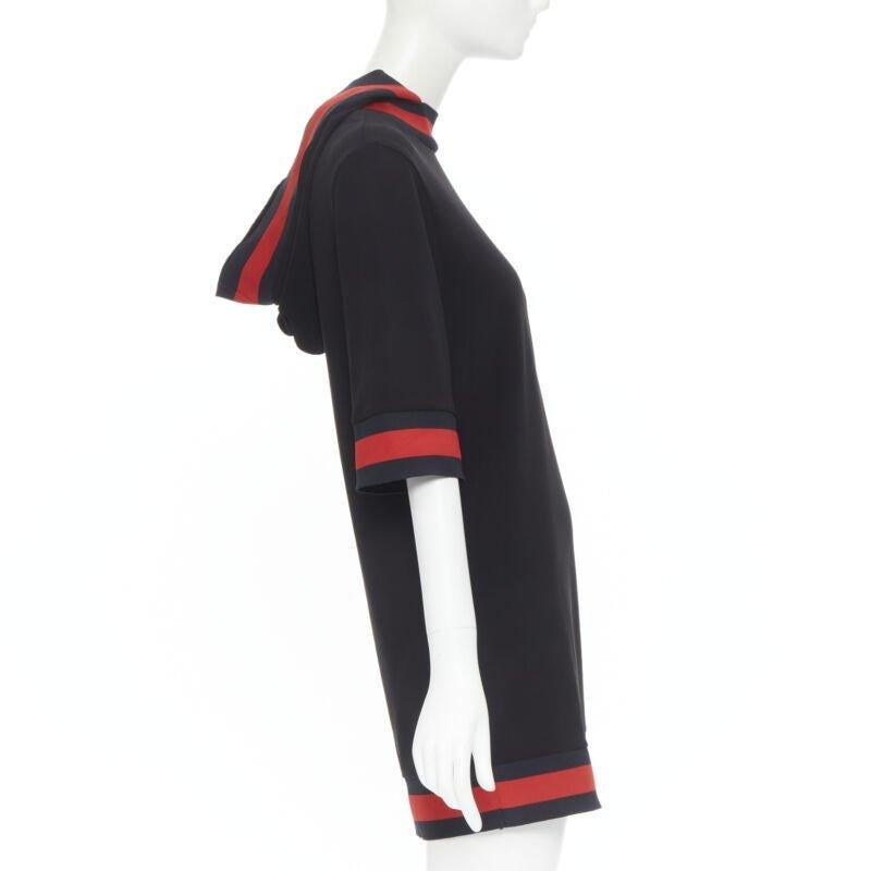 Black GUCCI black blue red signature web trim hooded casual dress XS For Sale