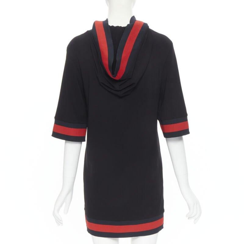 GUCCI black blue red signature web trim hooded casual dress XS In Excellent Condition For Sale In Hong Kong, NT