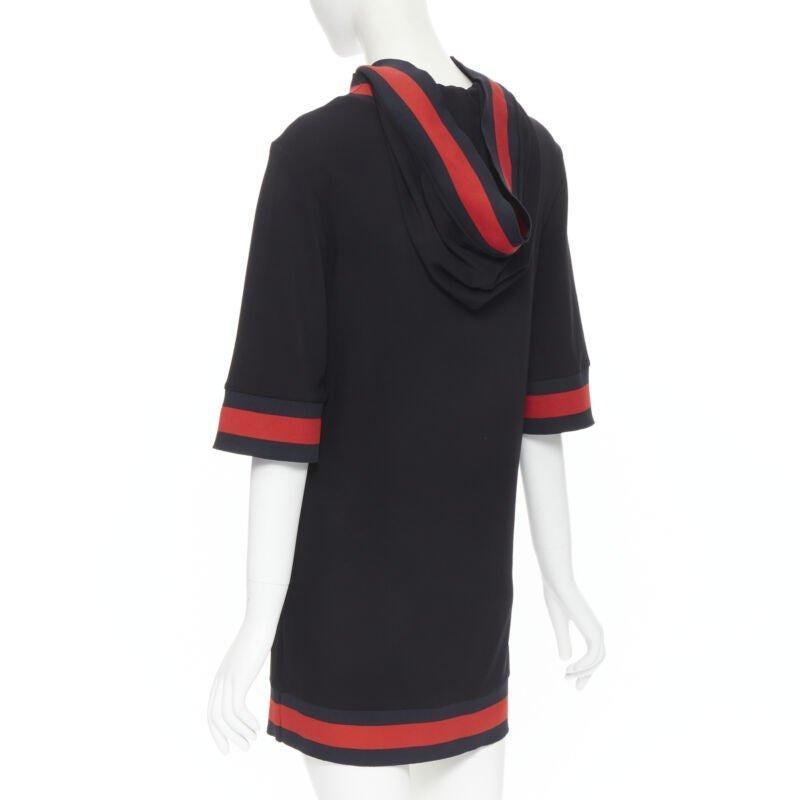 Women's GUCCI black blue red signature web trim hooded casual dress XS For Sale