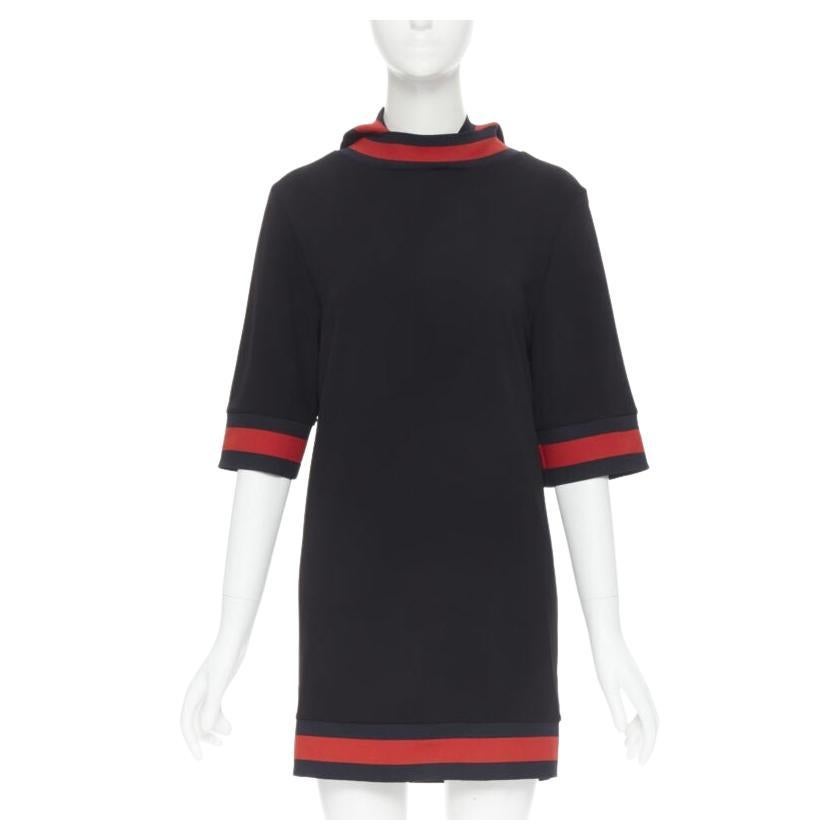 GUCCI black blue red signature web trim hooded casual dress XS For Sale