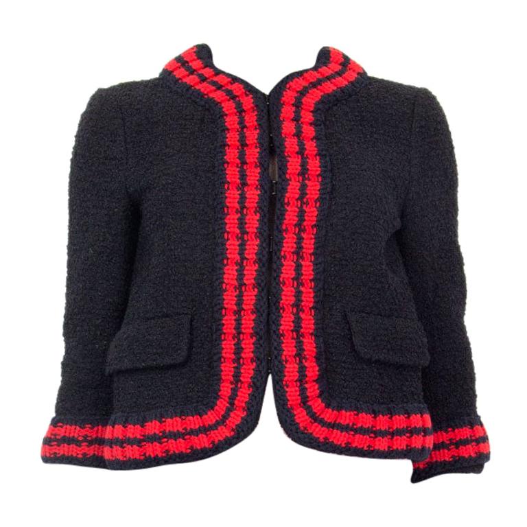 GUCCI black blue red WEB BOUCLE TWEED CROPPED Jacket 42 M