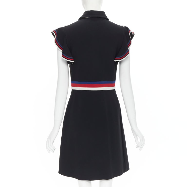 GUCCI black blue red white web ribbon bow flutter sleeve cocktail dress XL  at 1stDibs