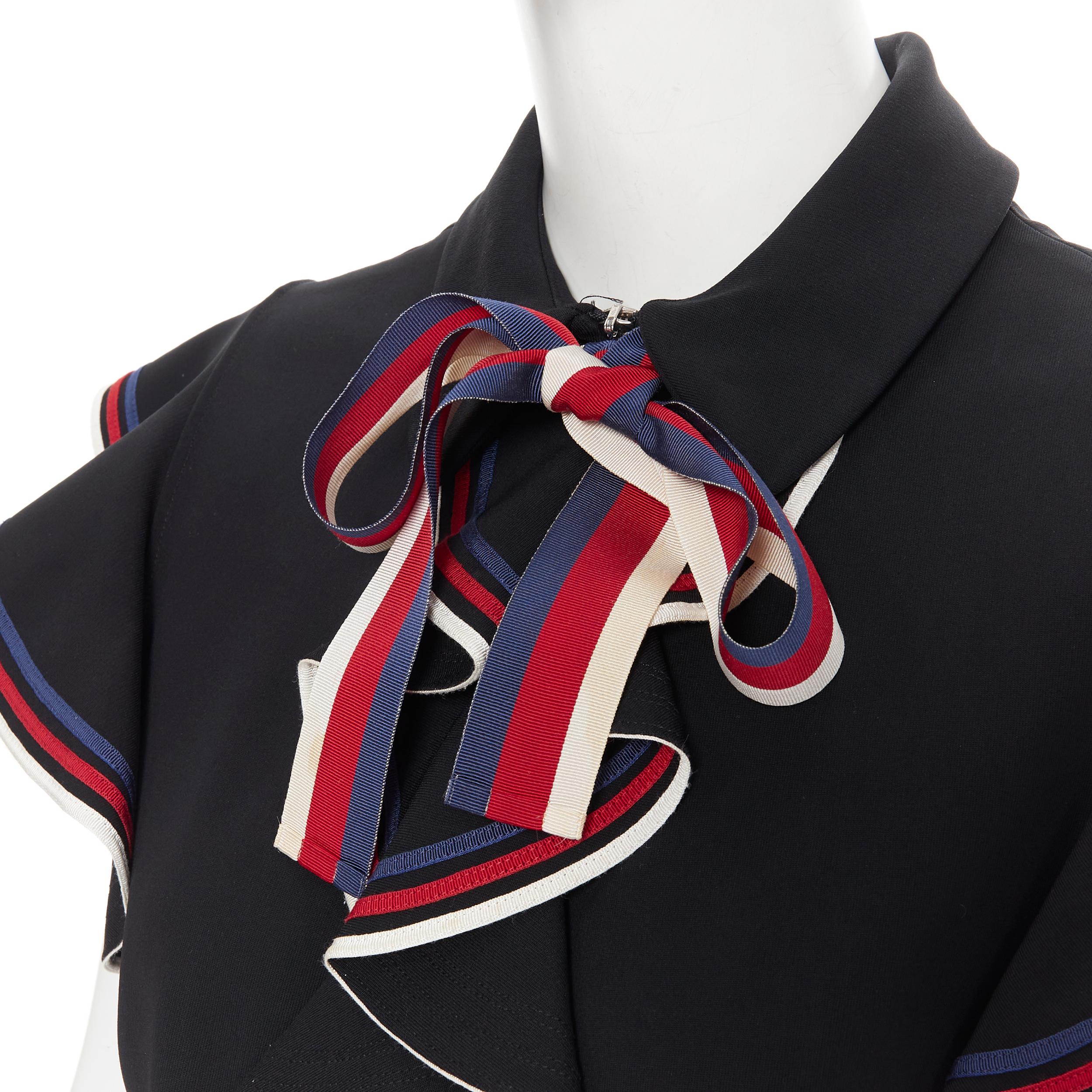 GUCCI black blue red white web ribbon bow flutter sleeve cocktail dress XL In Excellent Condition In Hong Kong, NT