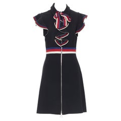 GUCCI negro azul rojo blanco web lazo flutter manga vestido de cóctel XL