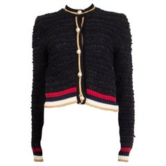 GUCCI black BOUCLE KNIT WEB Short Cardigan Sweater S