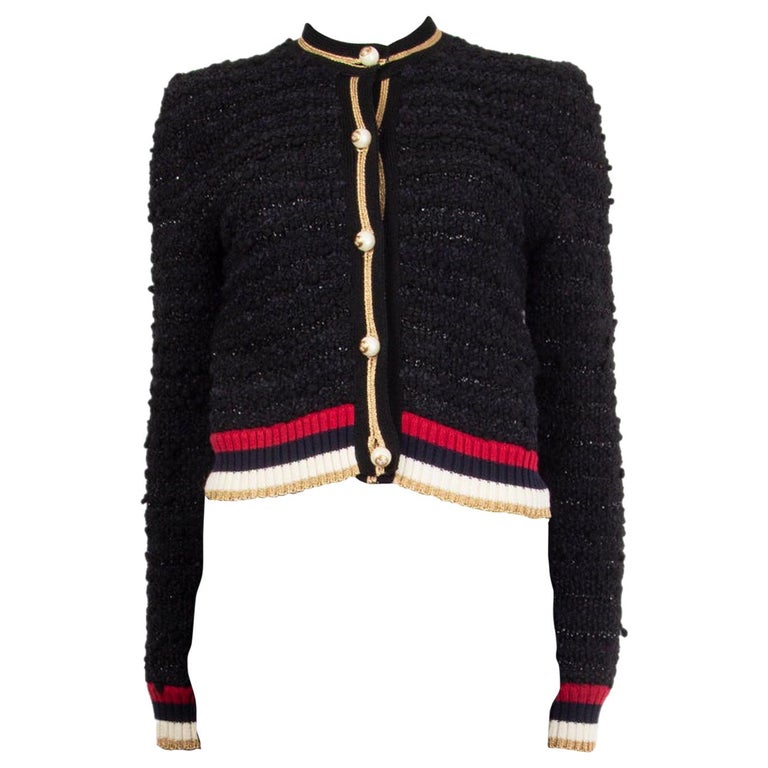 black BOUCLE KNIT Short Cardigan Sweater S at 1stDibs