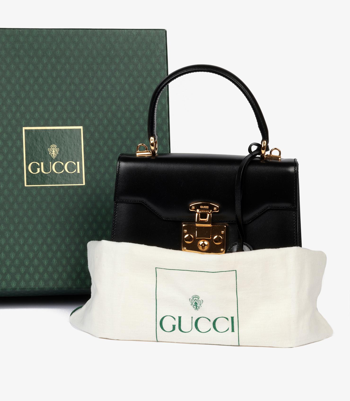 Gucci Black Box Calf Leather Vintage Lady Lock Top Handle Shoulder Bag 6