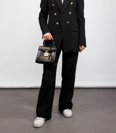 Gucci Black Box Calf Leather Vintage Lady Lock Top Handle Shoulder Bag