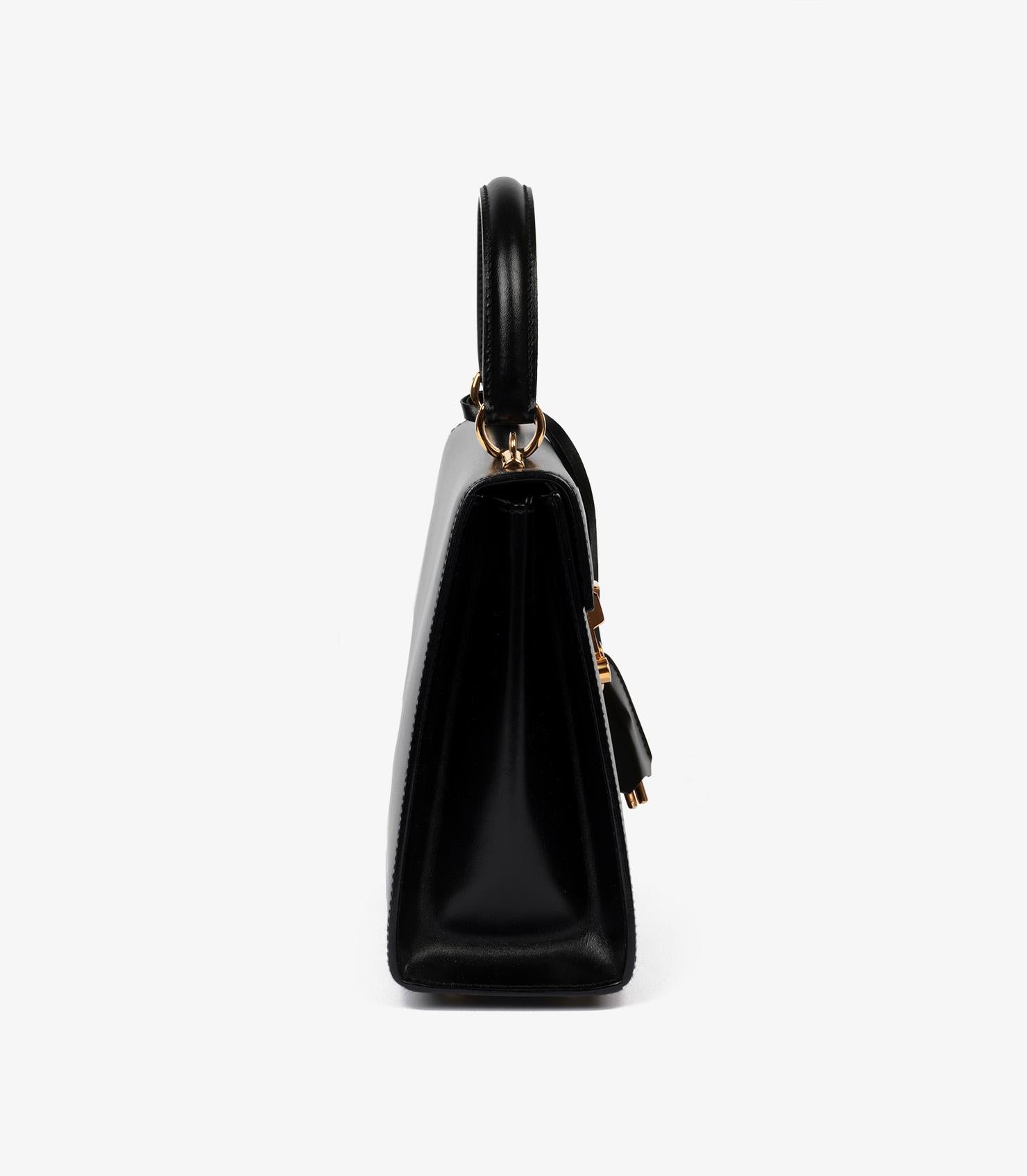 Gucci Black Box Calf Leather Vintage Lady Lock Top Handle Shoulder Bag 1