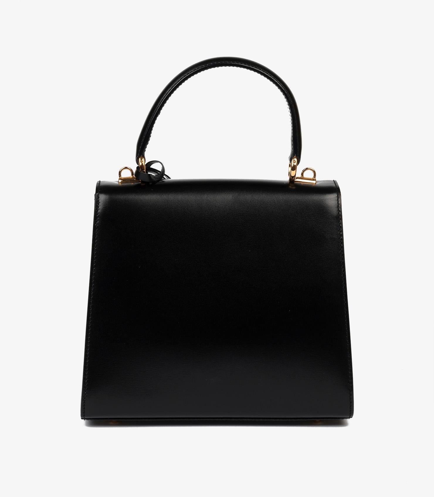 Gucci Black Box Calf Leather Vintage Lady Lock Top Handle Shoulder Bag 2