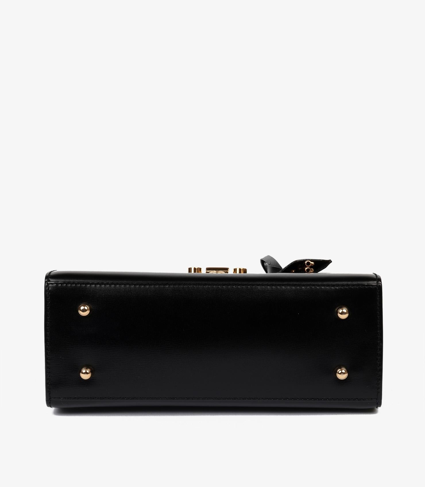 Gucci Black Box Calf Leather Vintage Lady Lock Top Handle Shoulder Bag 3