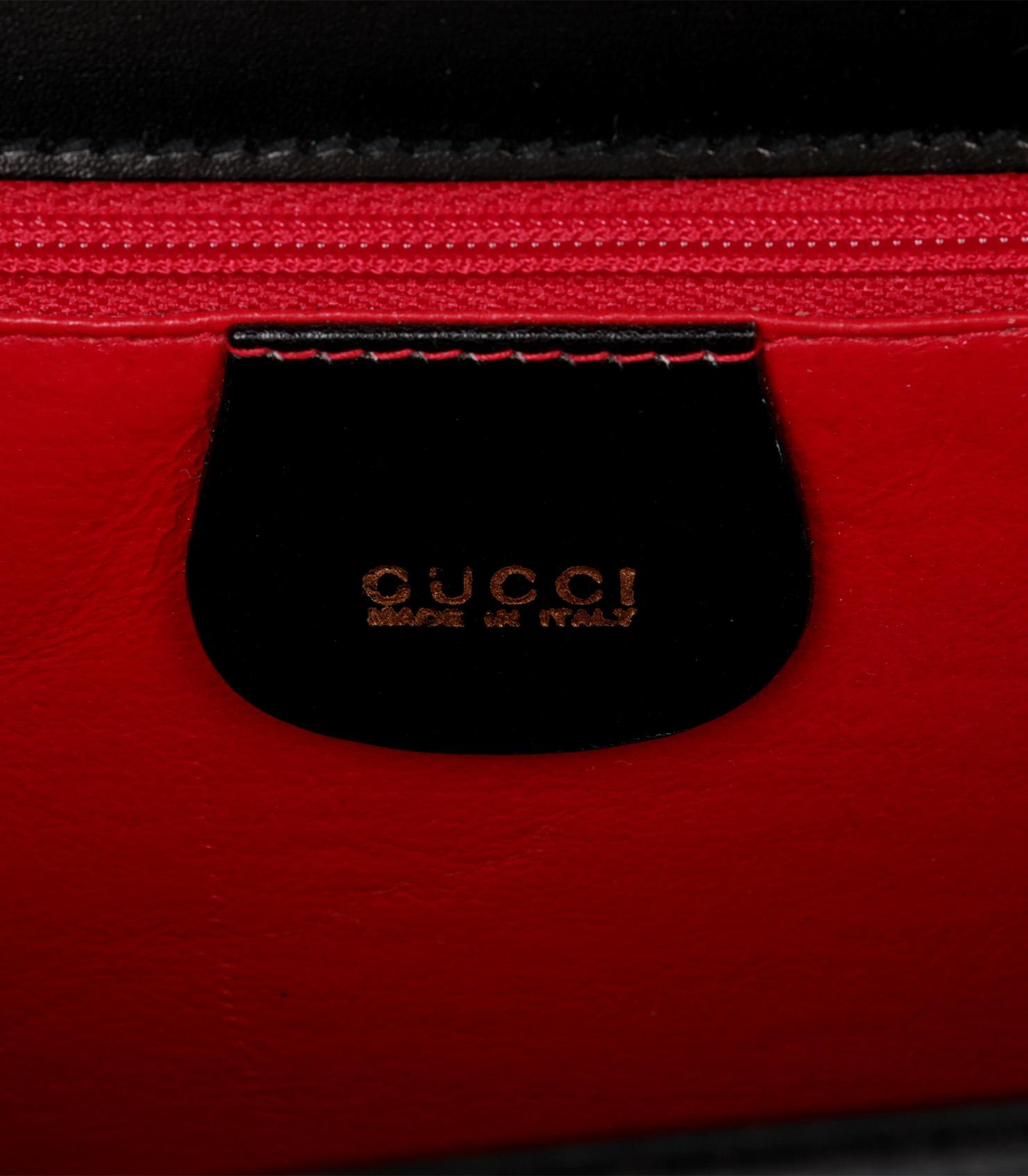Gucci Black Box Calf Leather Vintage Lady Lock Top Handle Shoulder Bag 4