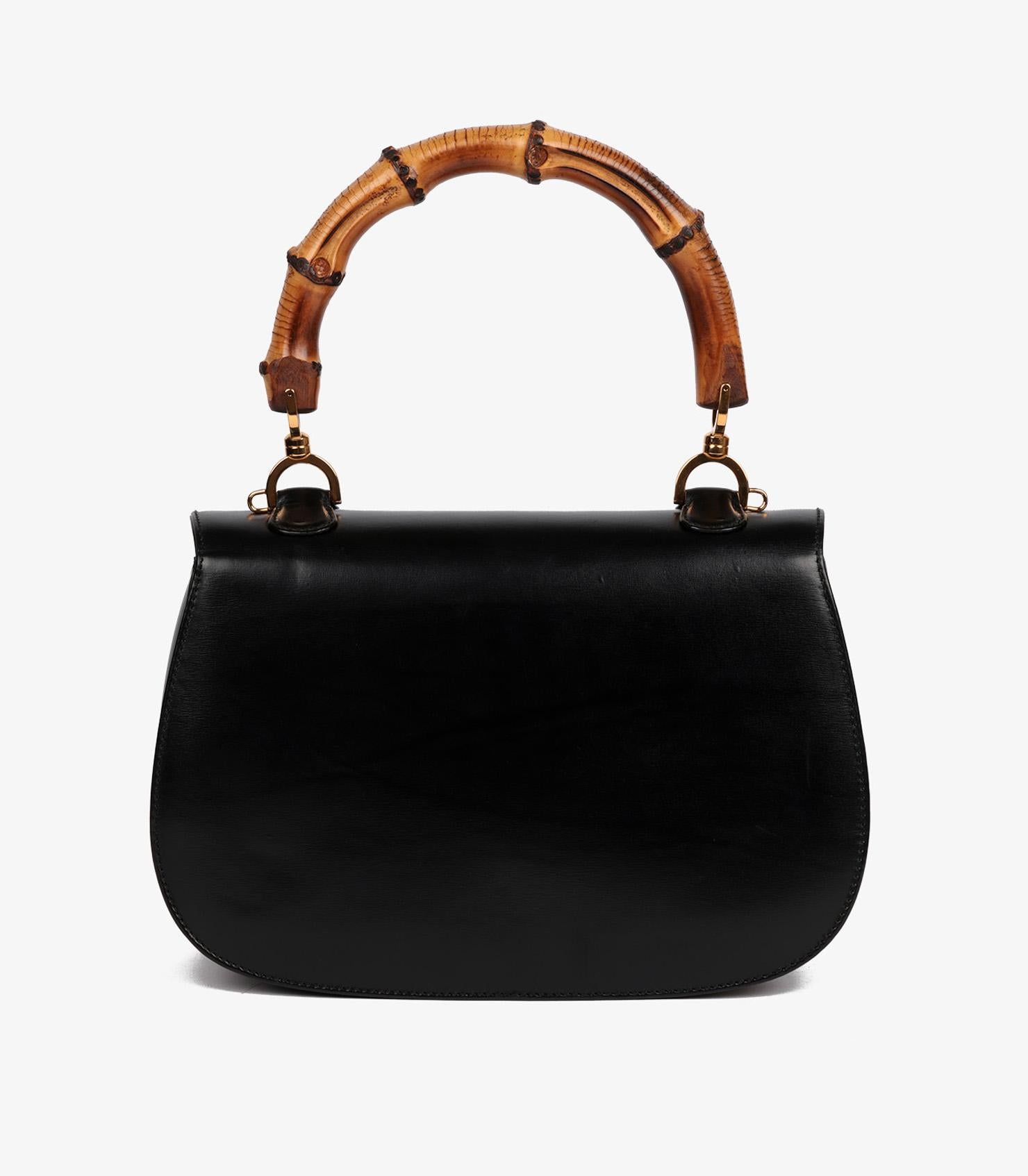 Gucci Black Box Calfskin Leather Vintage Medium Classic Bamboo Top Handle 2