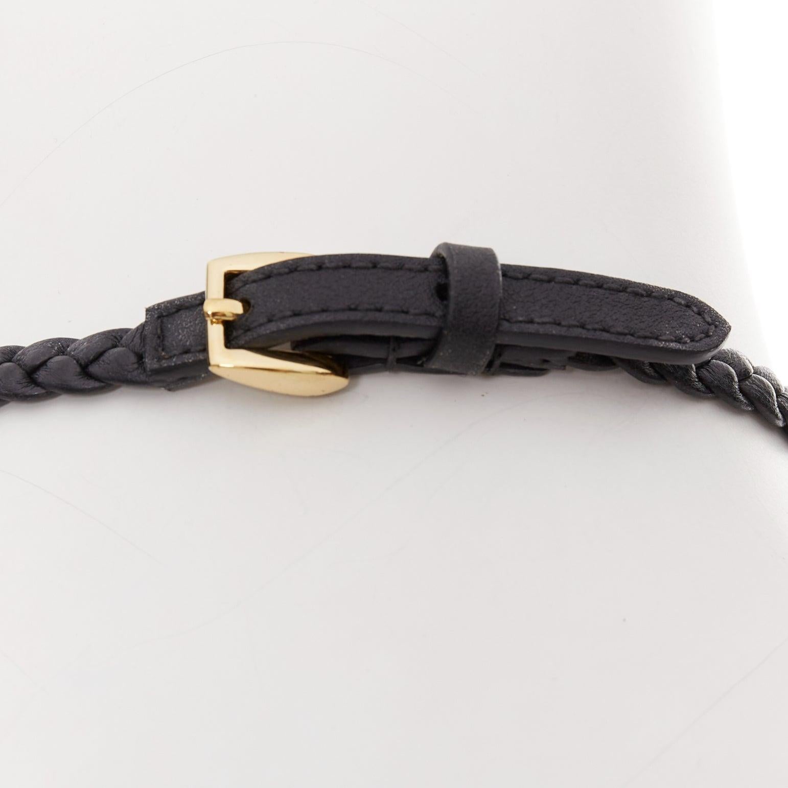 GUCCI schwarzes geflochtenes Kalbsleder, goldfarbenes Logo-Collier 3