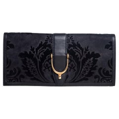 Gucci Black Brocade Suede Stirrup Clutch