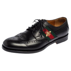 Gucci Black Brogue Leather Bee Web Detail Lace Up Derby Size 44