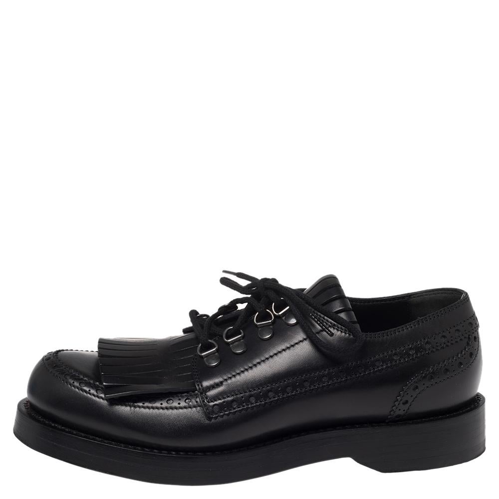 Gucci Brogue Negro Cuero Flecos Encaje Derby Talla 41 1