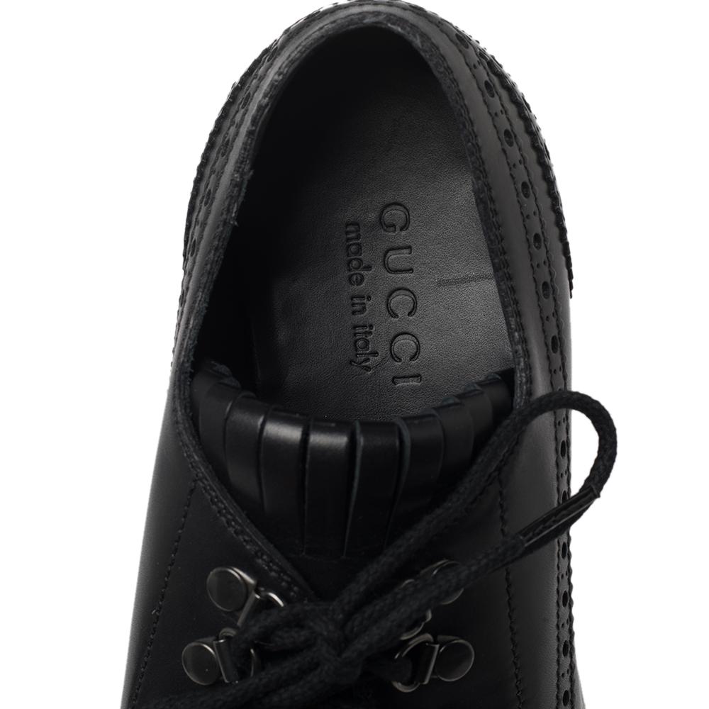 Gucci Black Brogue Leather Fringe Lace Up Derby Size 41 1