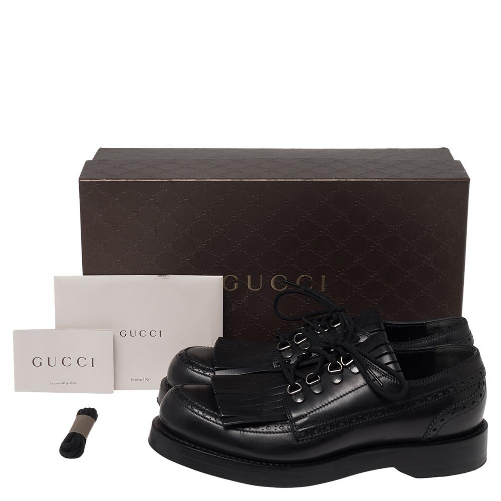 Gucci Black Brogue Leather Fringe Lace Up Derby Size 41 3