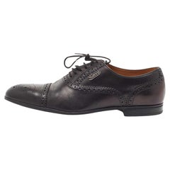 Gucci Black Brogue Leather Lace Up Oxfords Size 40.5