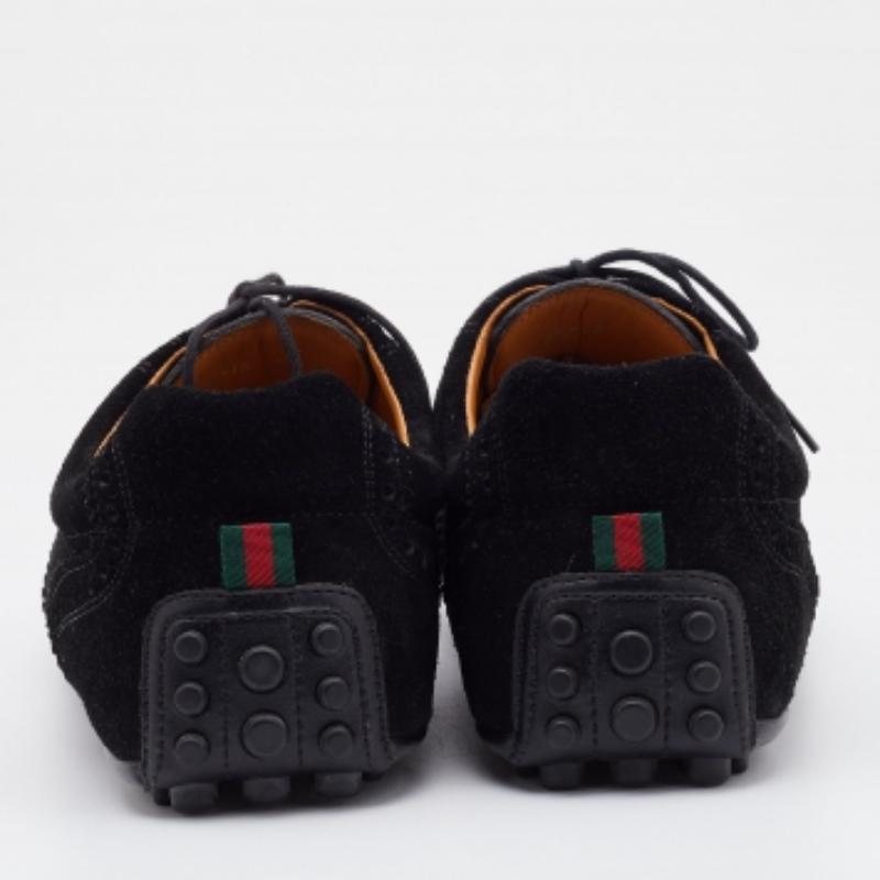 Gucci Black Brogue Suede Derby Lace Up Loafers Size 41 For Sale 1