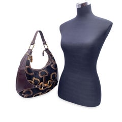 Gucci Schwarz Brown Canvas Bamboo Horsebit Amalfi Hobo Bag