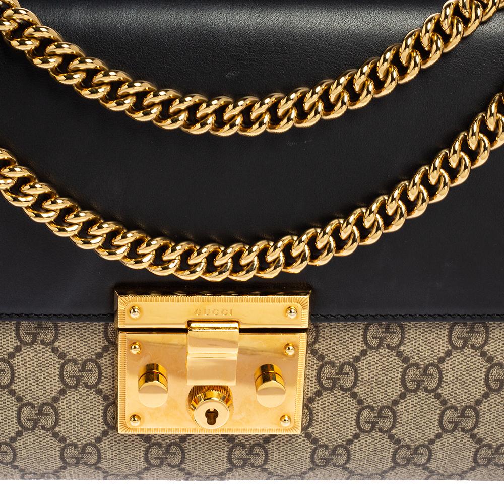 Gucci Black/Brown GG Supreme Canvas and Leather Medium Padlock Shoulder Bag 6