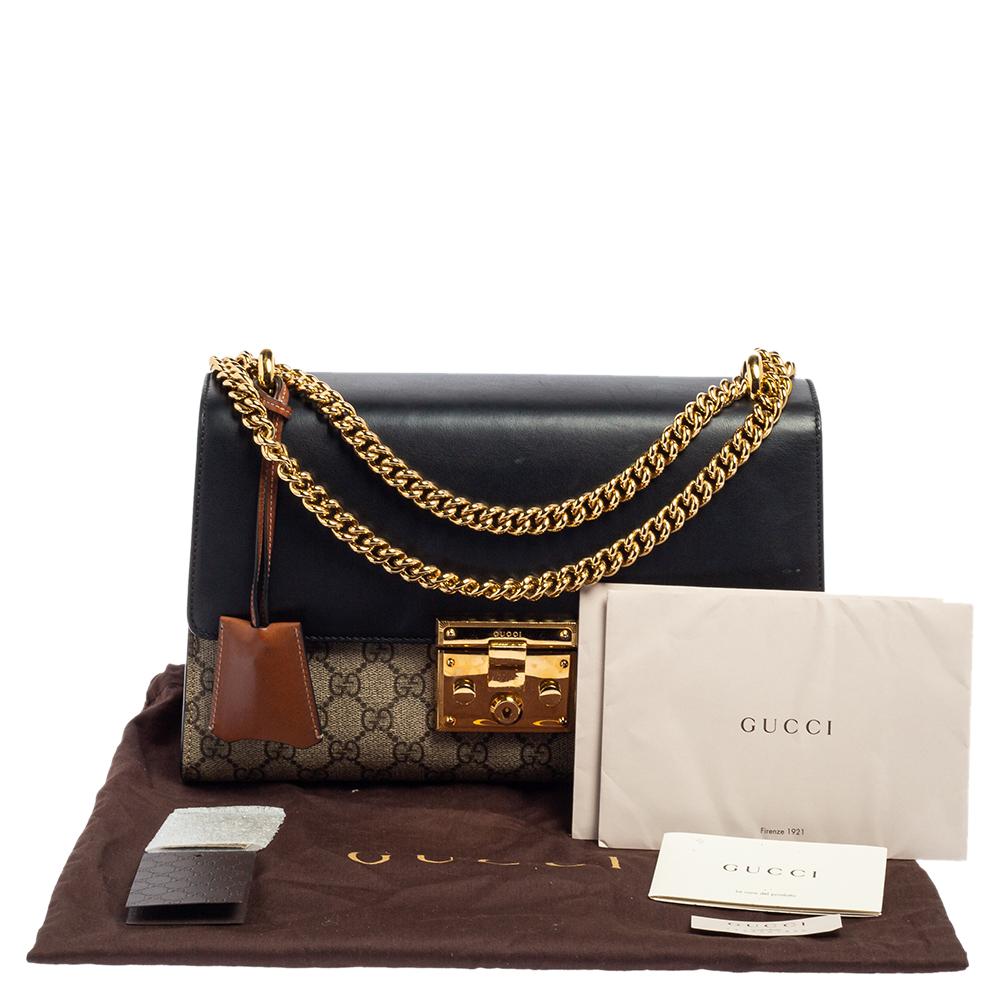 Gucci Black/Brown GG Supreme Canvas and Leather Medium Padlock Shoulder Bag 10