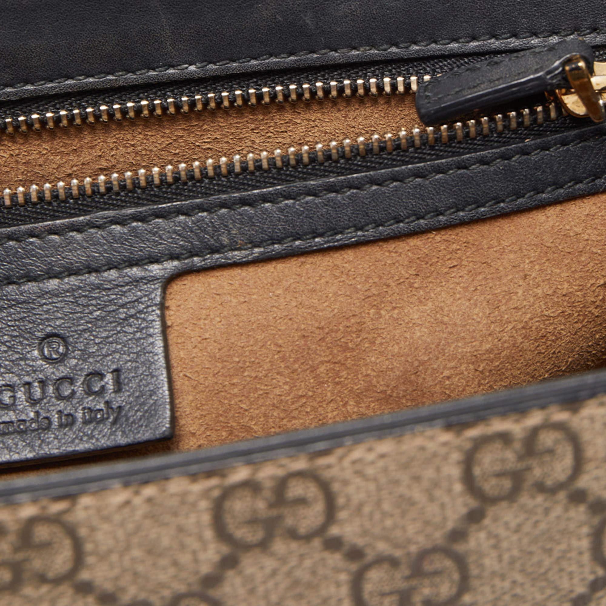 Gucci Black/Brown GG Supreme Canvas and Leather Medium Padlock Shoulder Bag 12