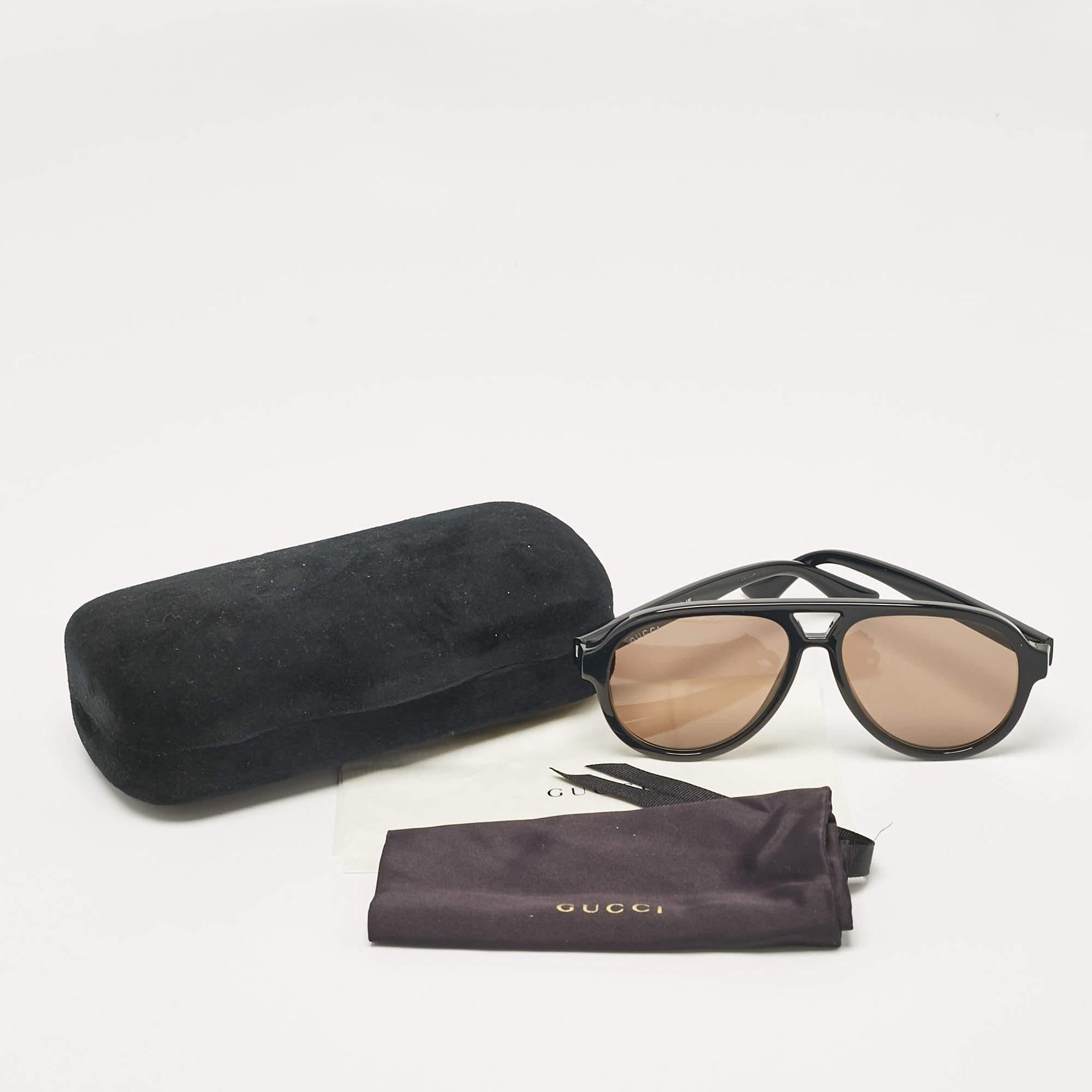 Men's Gucci Black/Brown GG0767S Web Aviator Sunglasses