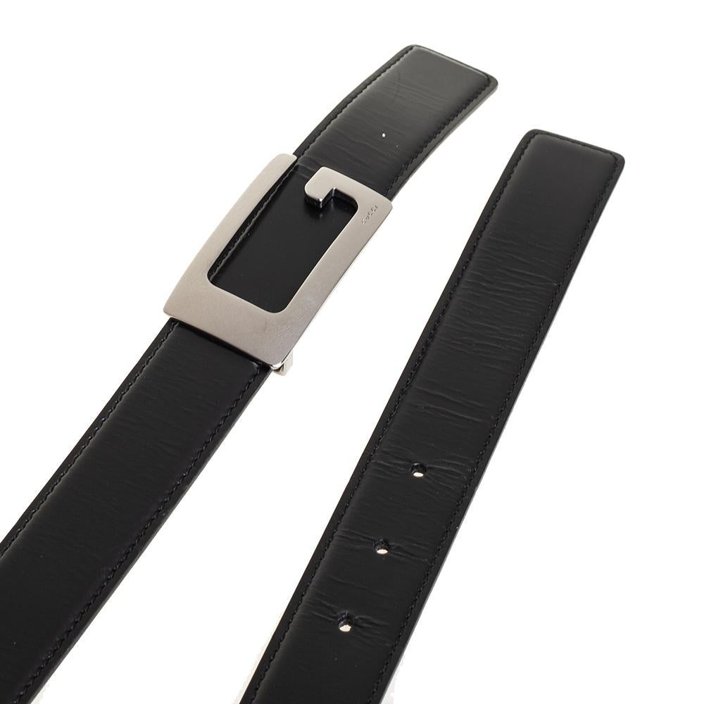 Men's Gucci Black/Brown Glossy Leather G Buckle Reversible Belt 95CM