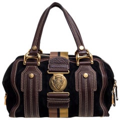 Used Gucci Black/Brown Leather and Suede Aviatrix Boston Bag