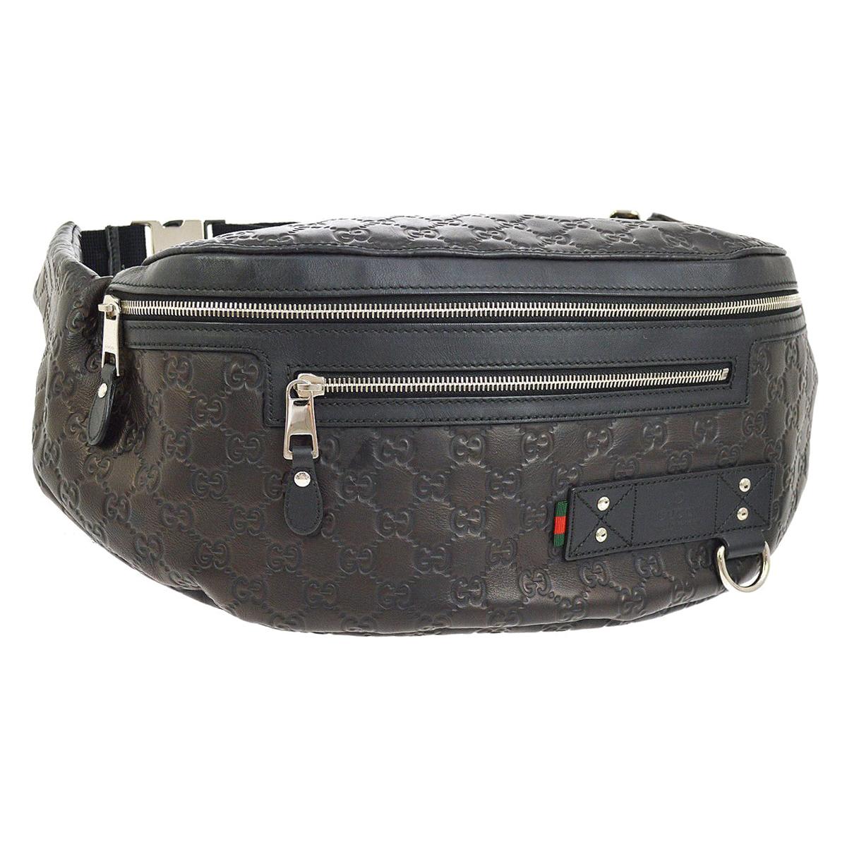 Gucci Black Brown Leather GG Logo Men's Women's Travel Fanny Pack Waist Belt Bag