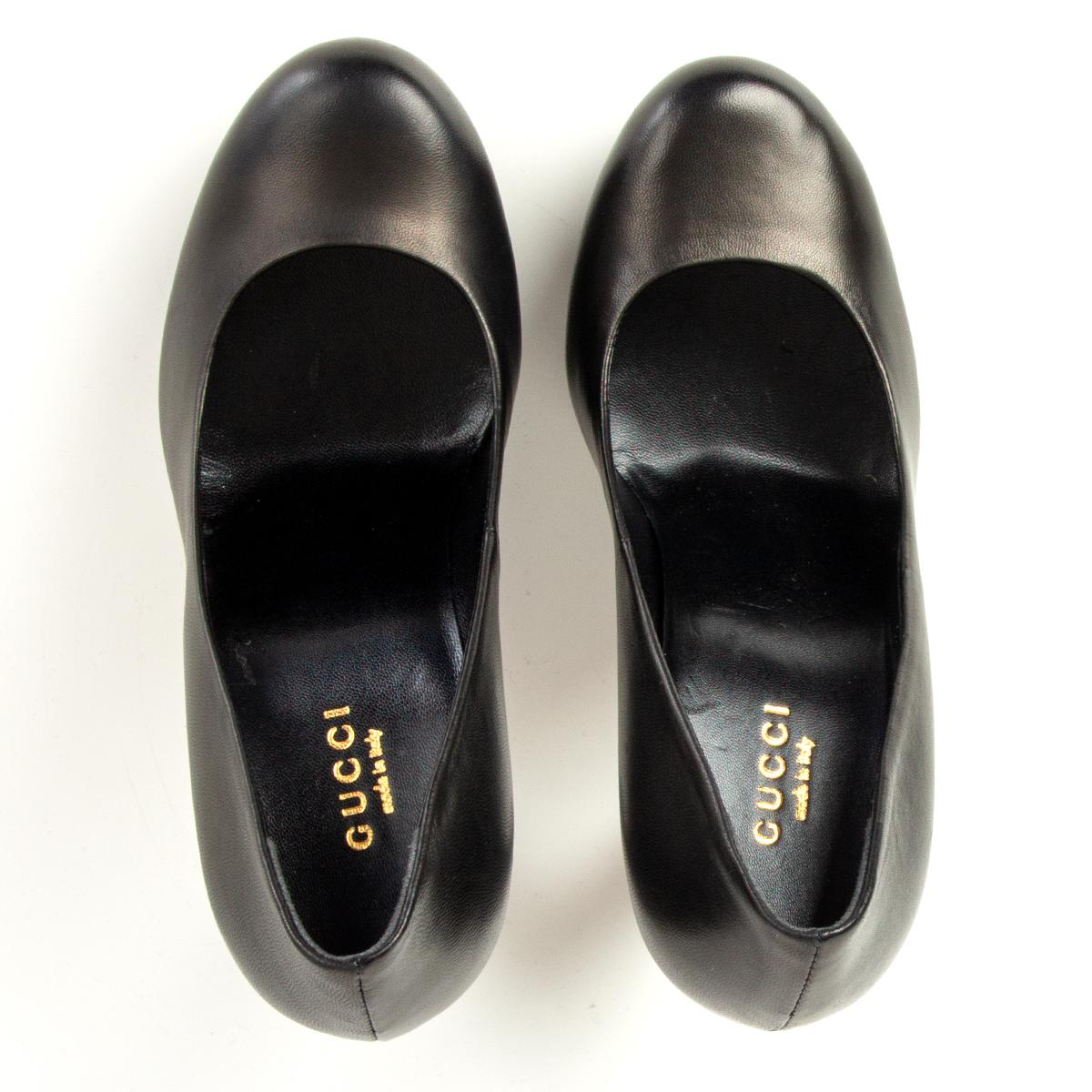 Women's GUCCI black & brown leather Platform Pumps Shoes 35.5