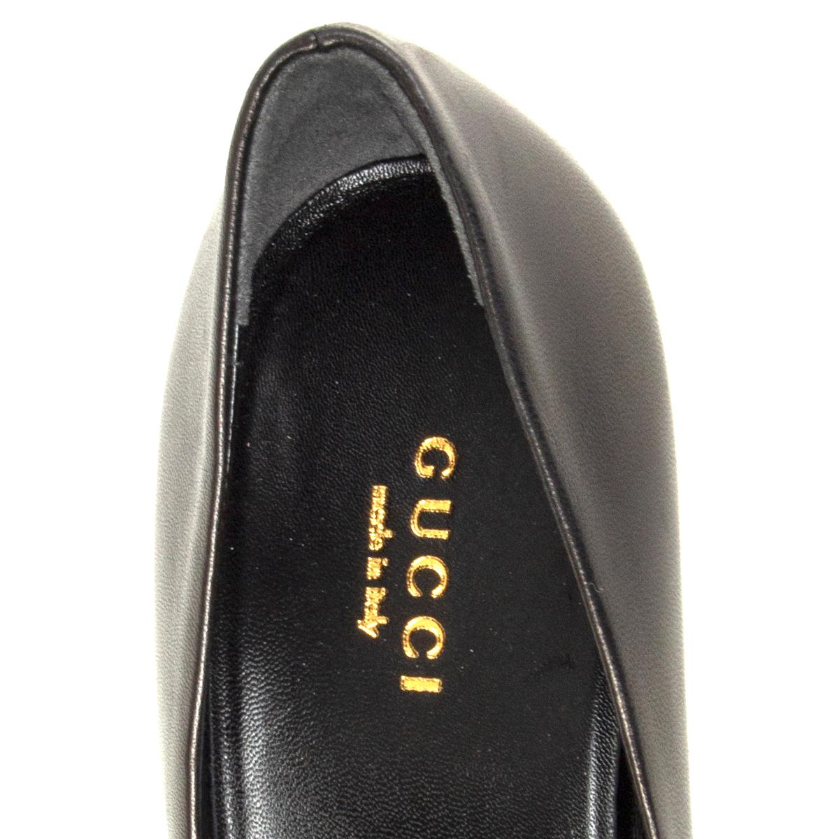 GUCCI black & brown leather Platform Pumps Shoes 35.5 1