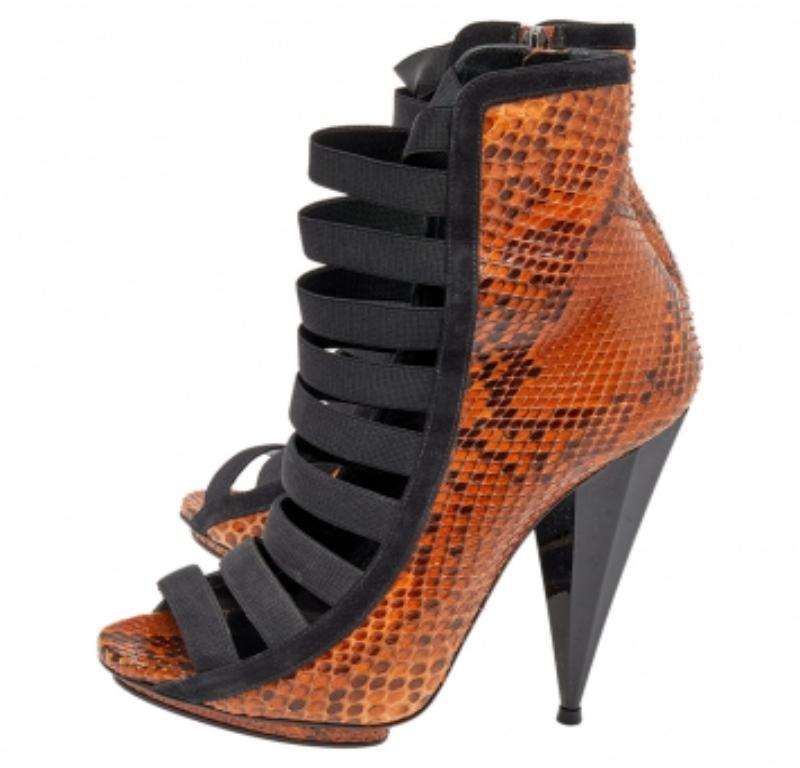 Gucci Bottes en cuir et daim python noir/brun Taille 38.5 Pour femmes 