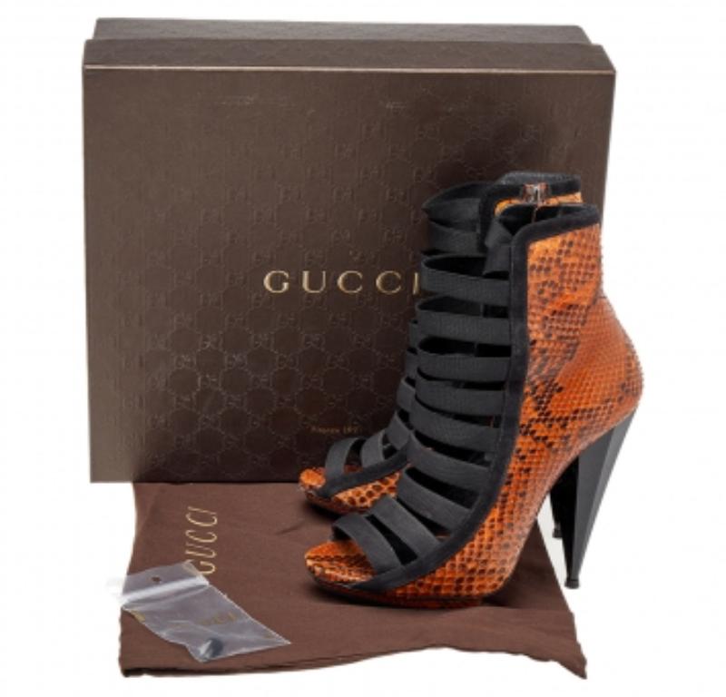 Gucci Bottes en cuir et daim python noir/brun Taille 38.5 3