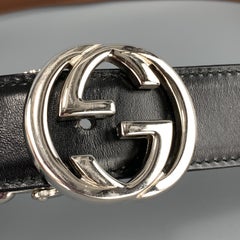 GUCCI Black & Brown Reversible Leather Silver Tone GG Belt