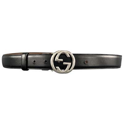 GUCCI Black and Brown Reversible Leather Silver Tone GG Belt at 1stdibs