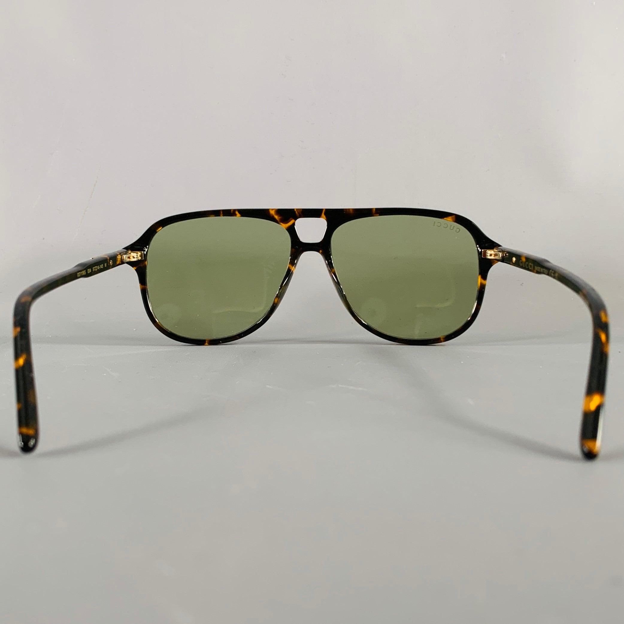 Gray GUCCI Black Brown Tortoiseshell Acetate Teardrop Aviator Sunglasses