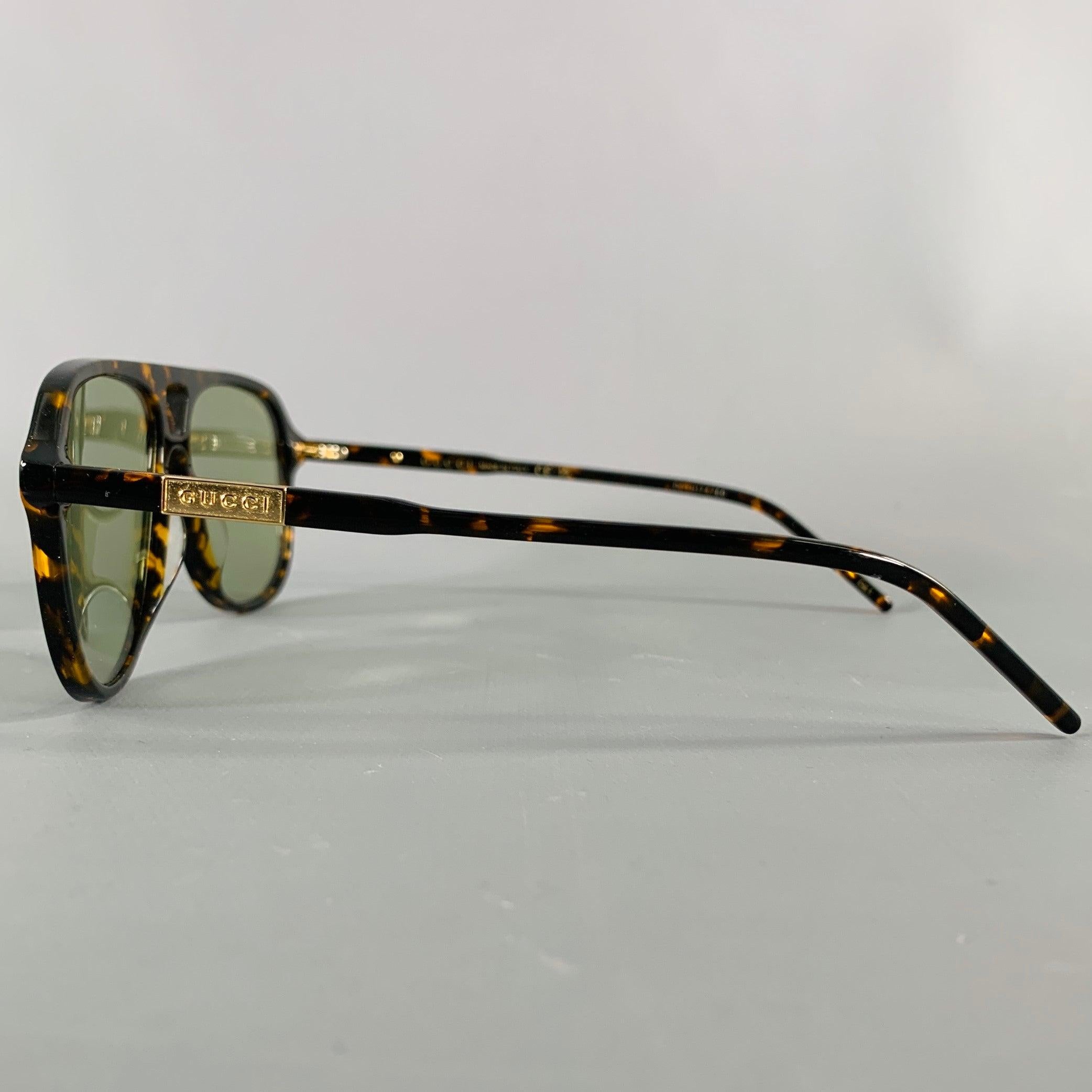 GUCCI Black Brown Tortoiseshell Acetate Teardrop Aviator Sunglasses In Good Condition In San Francisco, CA