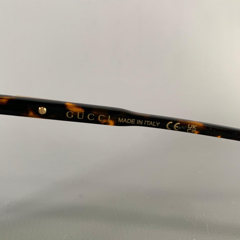 GUCCI Black Brown Tortoiseshell Acetate Teardrop Aviator