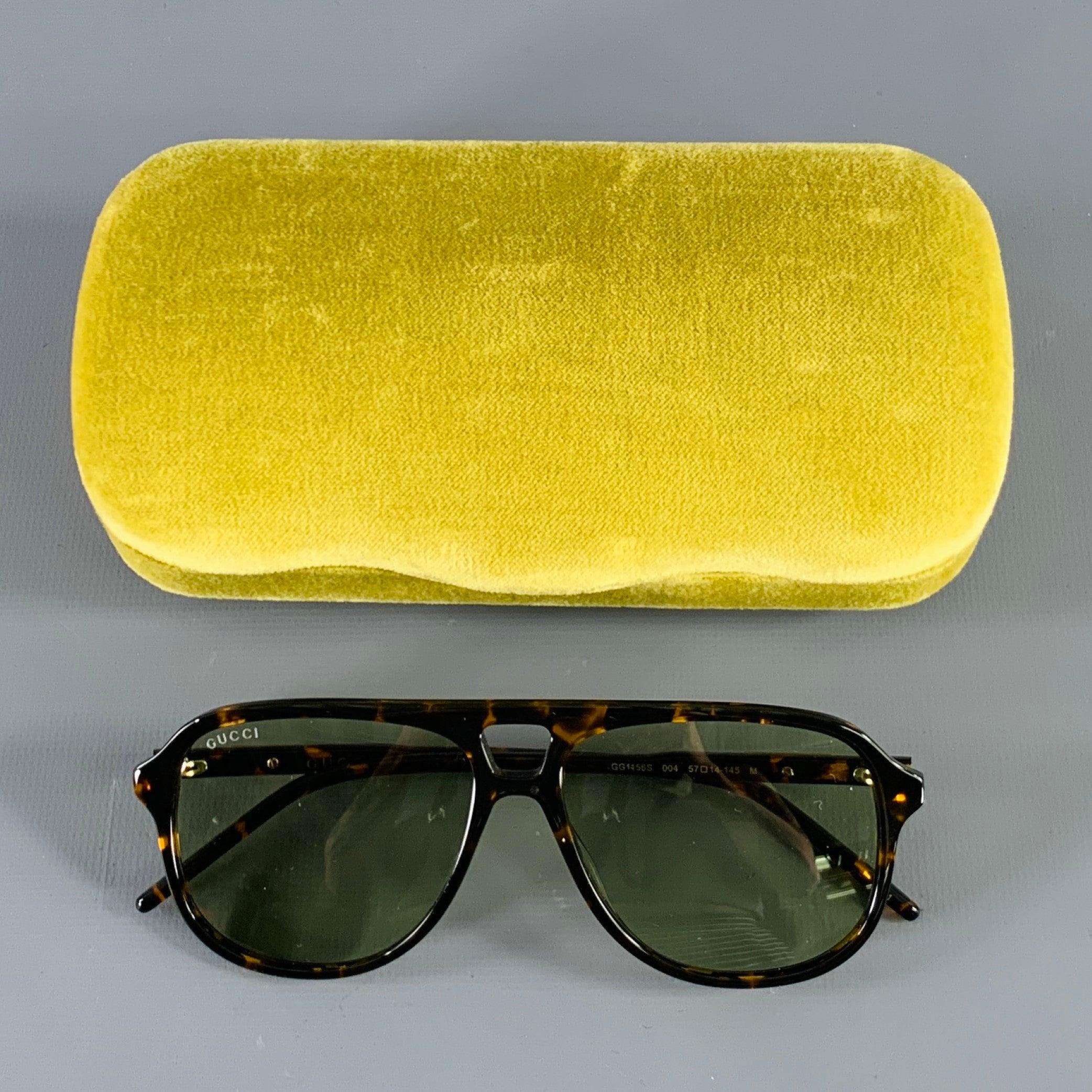 GUCCI Black Brown Tortoiseshell Acetate Teardrop Aviator Sunglasses 2