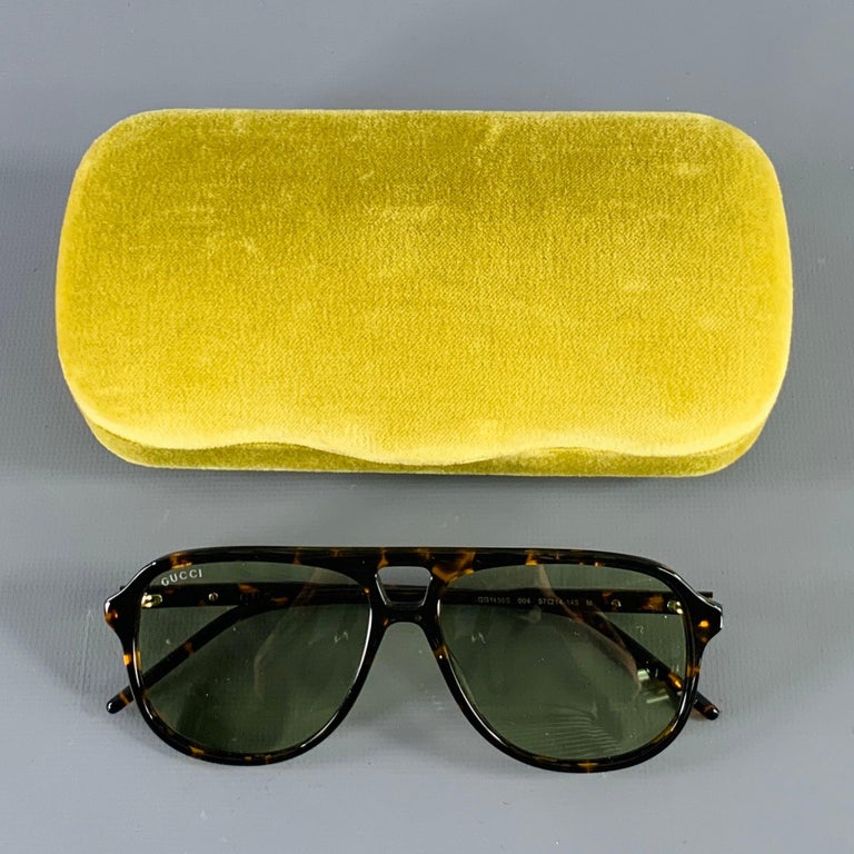 GUCCI Black Brown Tortoiseshell Acetate Teardrop Aviator Sunglasses