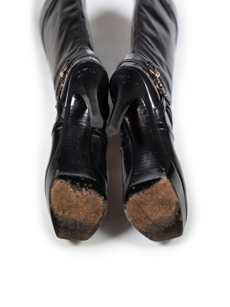 Women's Gucci Black Buckled Platform Leather Boots Size US 7.5