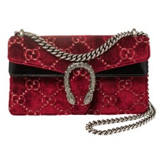 Gucci Black/Burgundy GG Velvet and Patent Leather Small Dionysus Shoulder Bag