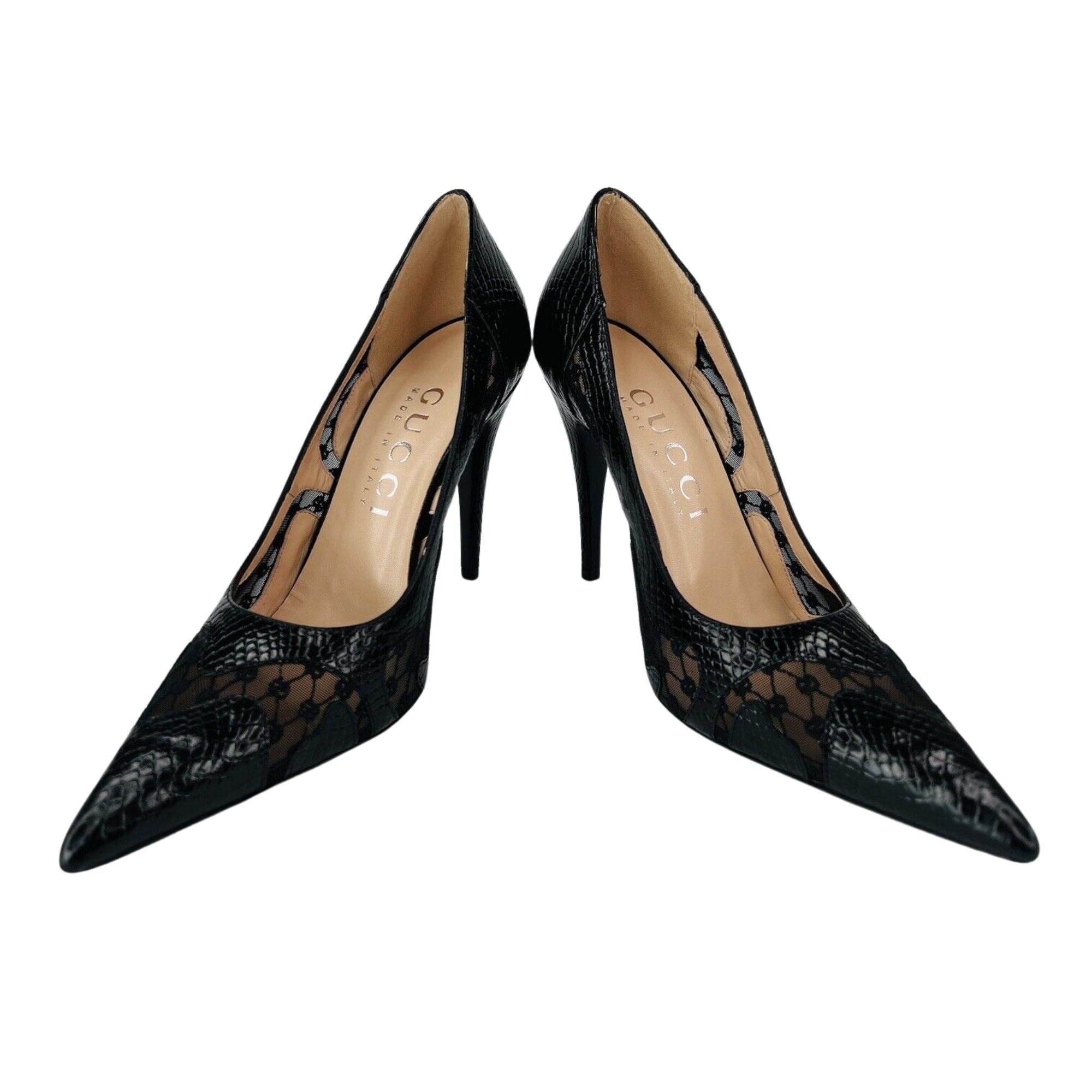 Gucci Black Calf Python Print GG Rhombus Heels (EU 36) In Excellent Condition For Sale In Montreal, Quebec
