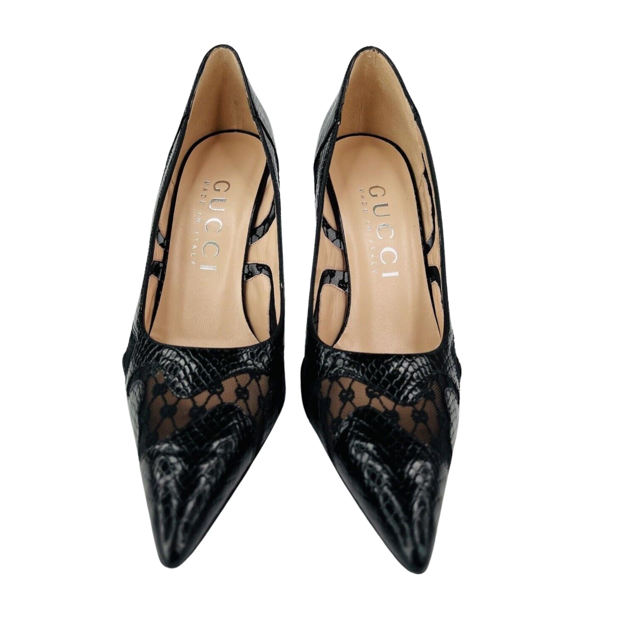 Women's Gucci Black Calf Python Print GG Rhombus Heels (EU 36) For Sale
