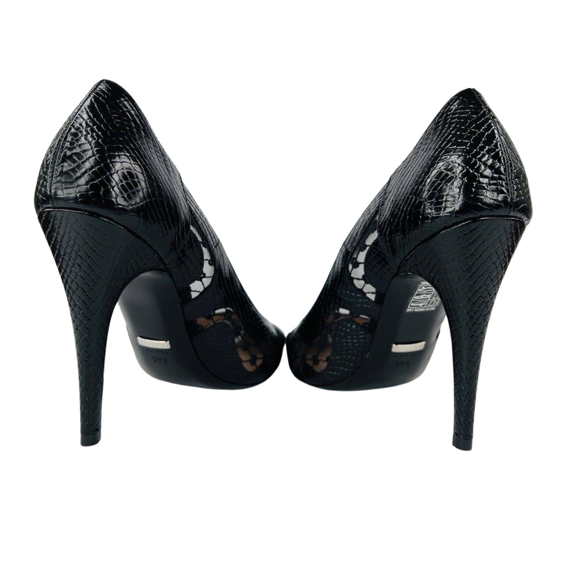 Gucci Black Calf Python Print GG Rhombus Heels (EU 36) For Sale 2